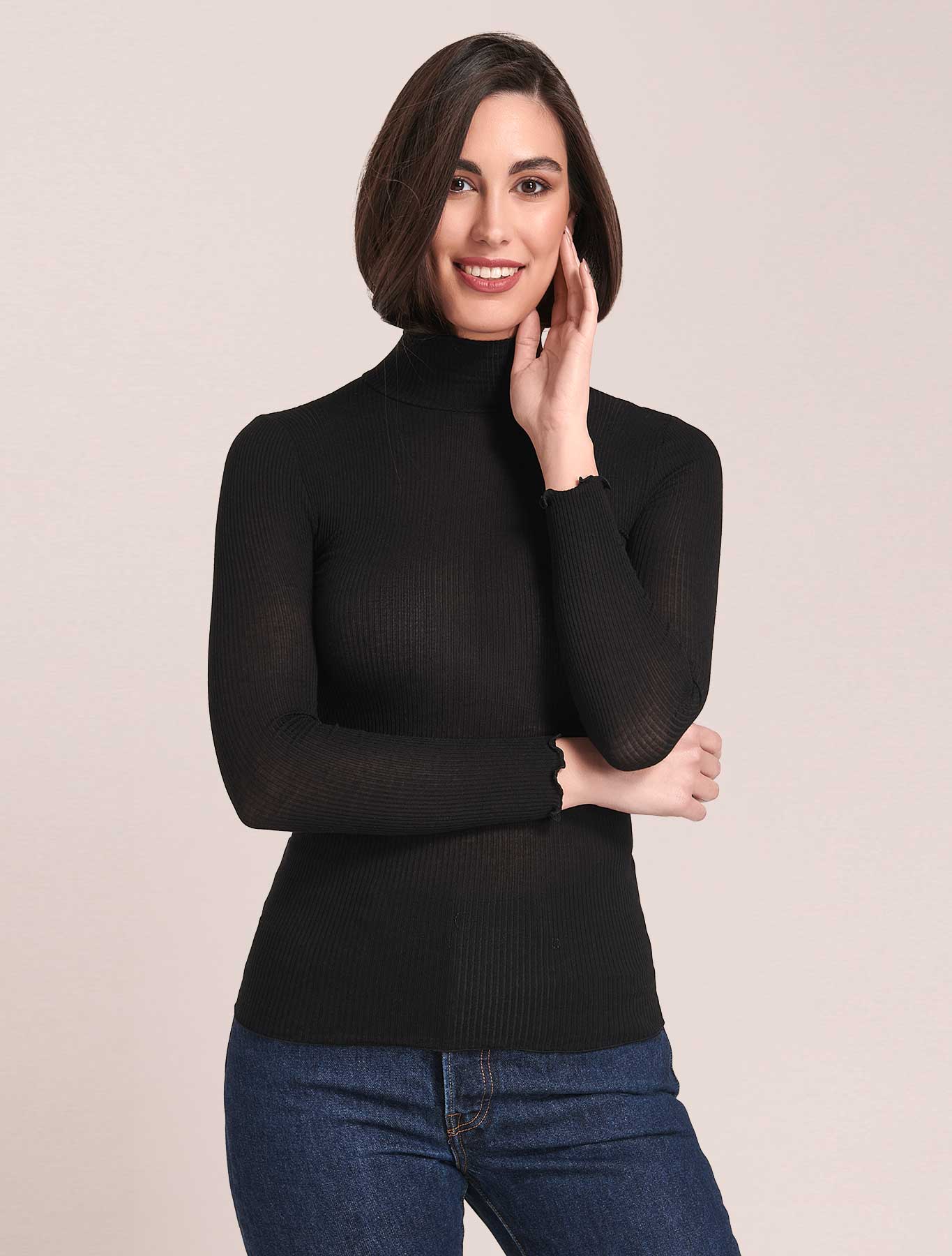 Lupetto Irene cashmere modal plissé colore nero