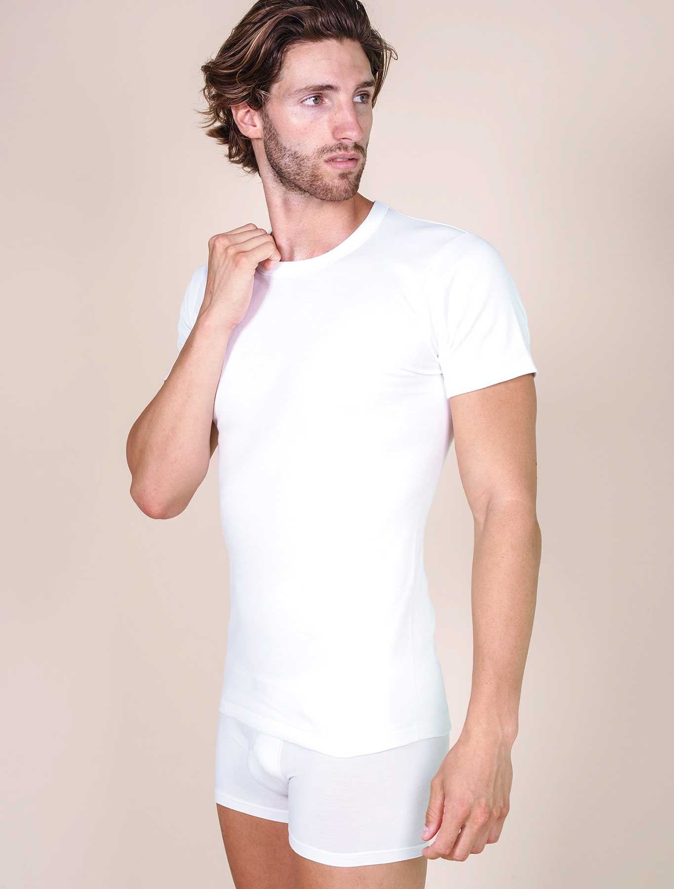 T-shirt uomo cotone felpato colore bianco lato